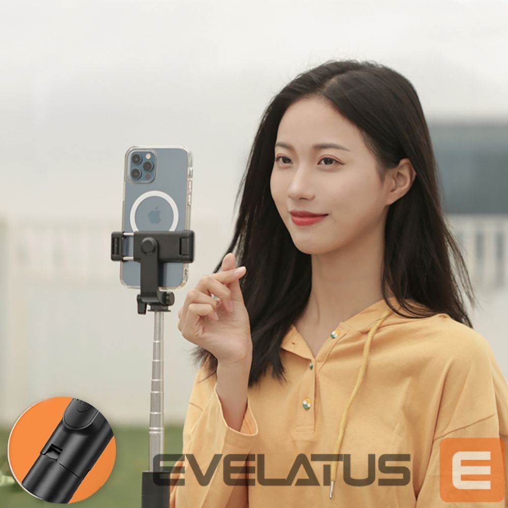 Fotoaparato priedas Hurtel Selfie stick WHS1Y telescopic tripod 1m with phone holder - black
