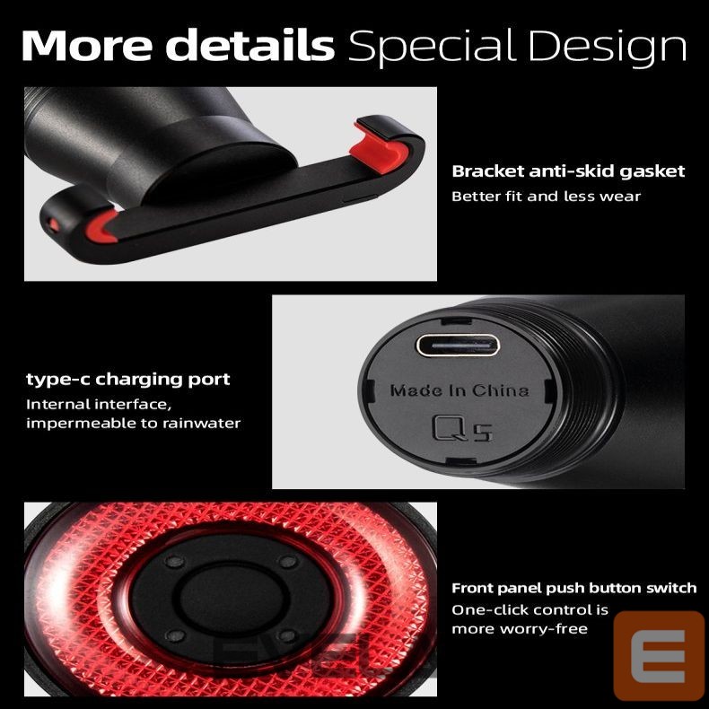 Dviračio priedas Rockbros Rockbros Q5 Rear Bike Light with Intelligent Stop System - Black