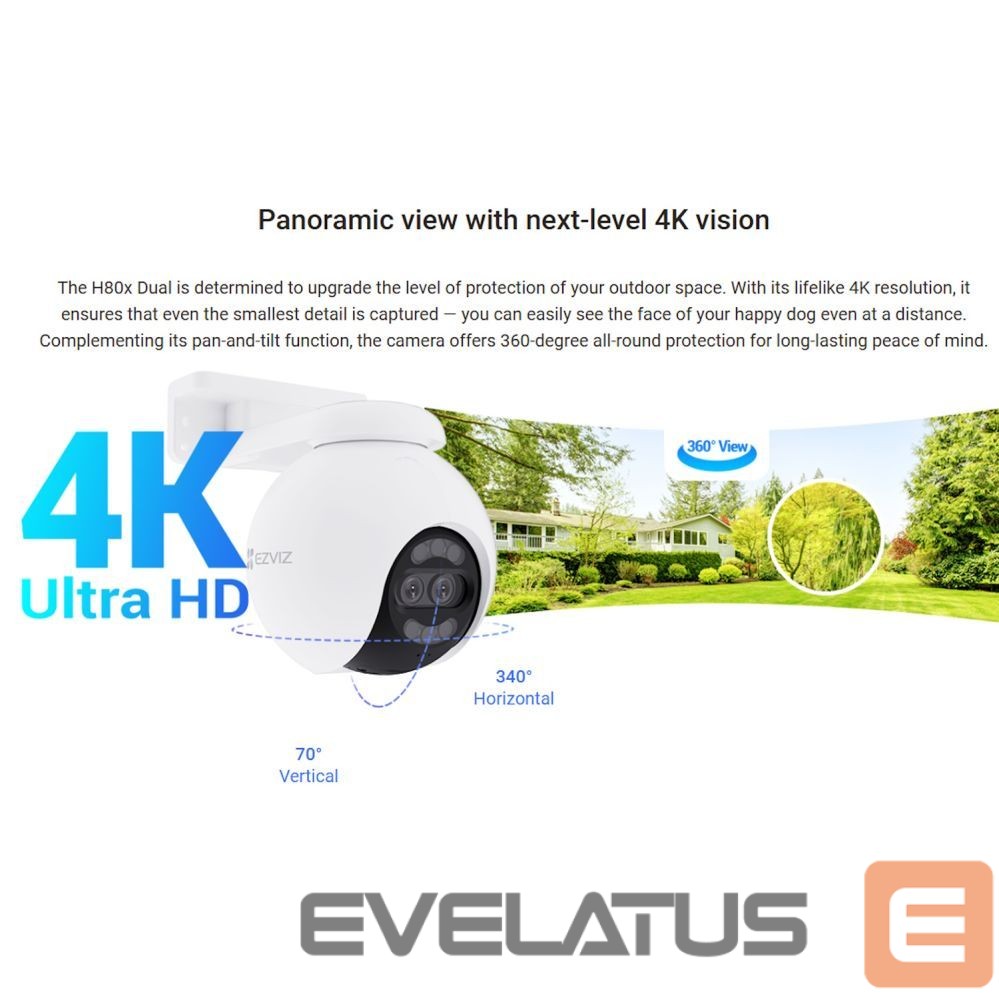 IP kameros EZVIZ H80x Outdoor IP65 Dual lens 8MP+2MP 4K Camera Pan & Tilt 360 MicroSD / Night vision White