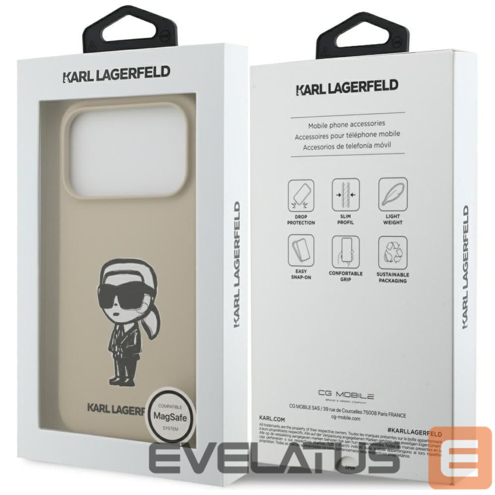 Nugarėlės dėklai Karl Lagerfeld Apple KARL LAGERFELD case for IPHONE 17 Pro compatible with MagSafe KLHMP17LSKIGROW (Silicone W/ KL Sketch & Logo) brown Brown