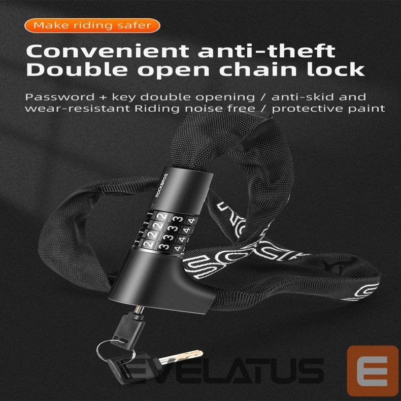 Dviračio priedas Rockbros Rockbros 3230002001 bicycle lock with combination and key - black