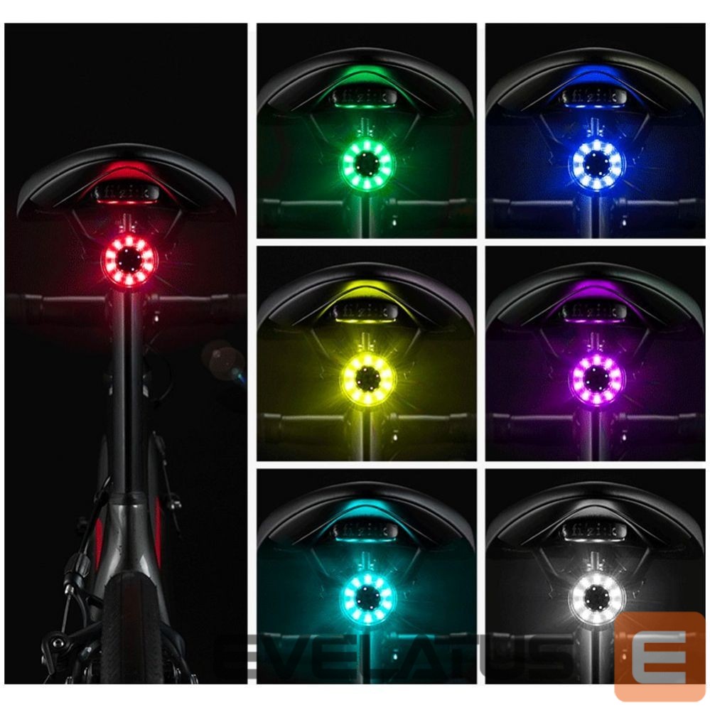 Dviračio priedas Rockbros Rockbros Q1 Rear Bike Light 7 Color LED + USB-C - USB-A Cable - Black