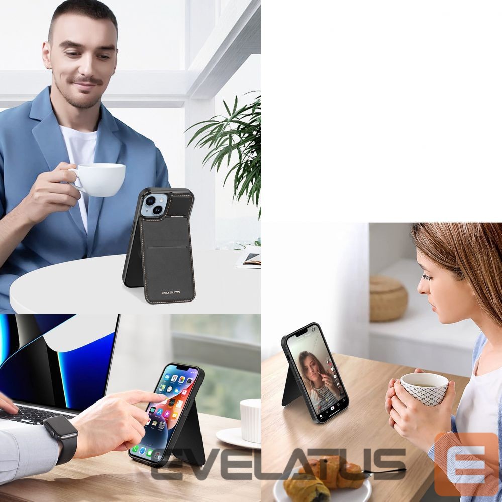 Nugarėlės dėklai Dux Ducis 3in1 Wallet Case with Stand for iPhone 15 Plus MagSafe RFID Blocker Dux Ducis Rafi Mag - Black
