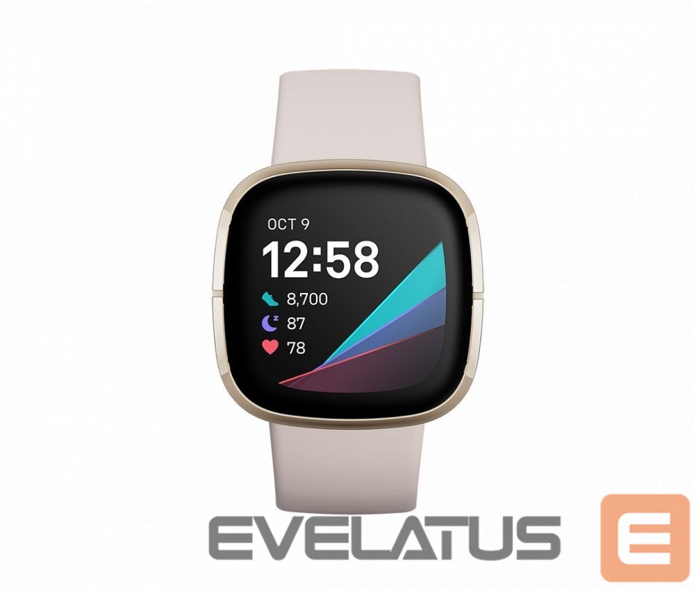 Išmanusis laikrodis Fitbit Sense Lunar Soft Gold Stainless Steel White