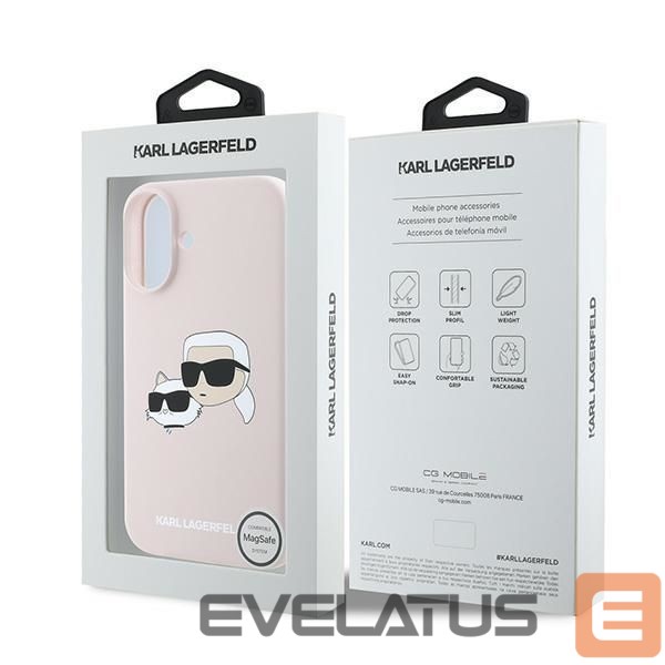 Nugarėlės dėklai Karl Lagerfeld Karl Lagerfeld Silicone Case Heads Print MagSafe for iPhone 16 Plus - Pink