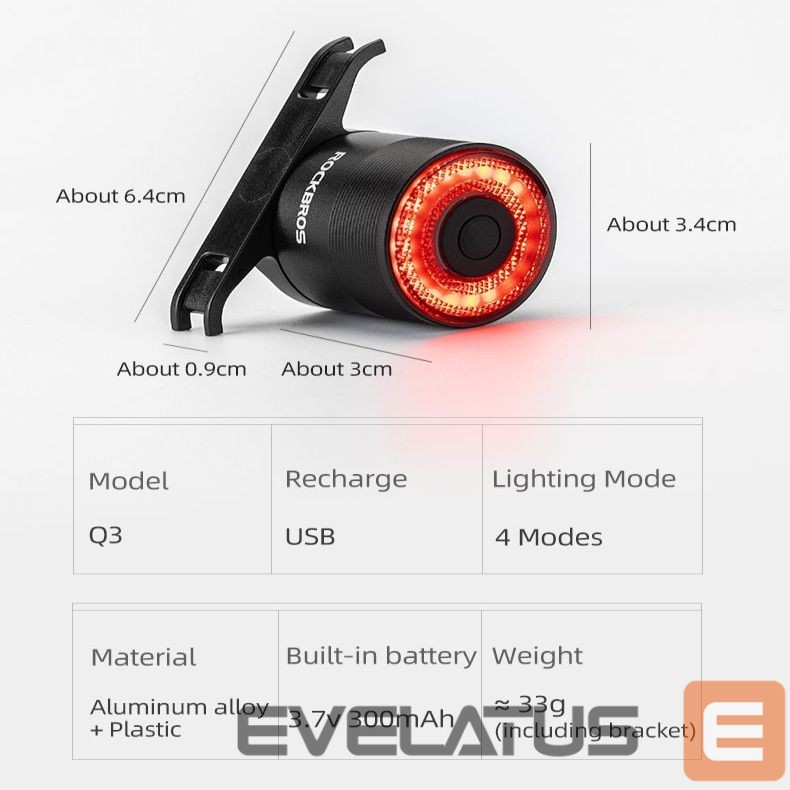 Dviračio priedas Rockbros Rockbros Q3 Rear Bike Light with Smart Stop System - Black