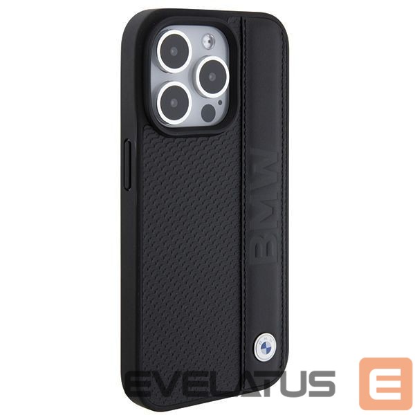 Nugarėlės dėklai BMW BMW Leather Textured & Stripe iPhone 15 Pro Max Case - Black