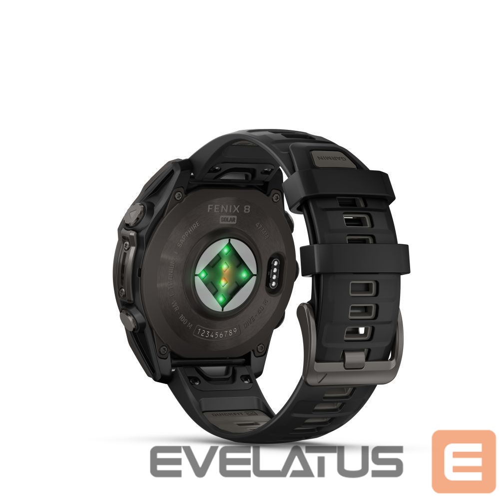 Išmanusis laikrodis Garmin Fenix 8 – 47 mm, Solar, Sapphire Sapphire, Carbon grey DLC titanium with Black/pebble grey/ 010-02906-11
