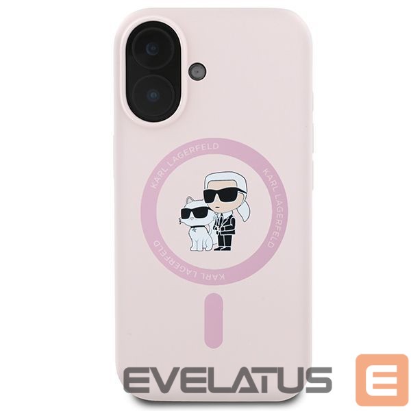 Nugarėlės dėklai Karl Lagerfeld Karl Lagerfeld Silicone Karl&Choupette Heads Ring MagSafe iPhone 16 Case - Pink
