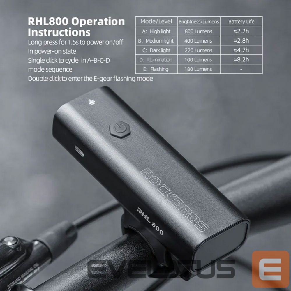 Dviračio priedas Rockbros Rockbros 24710012001 front bicycle light 800 lm + USB-C - USB-A cable - black