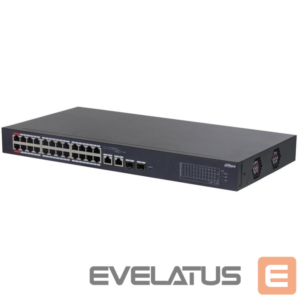 Jungikliai DAHUA Switch||CS4226-24ET-240|Desktop/pedestal|Rack 1U|24x10Base-T / 100Base-TX|2x10/100/1000BASE-T/SFP combo|2|26|PoE ports 24|240 Watts|CS4226-24ET-240