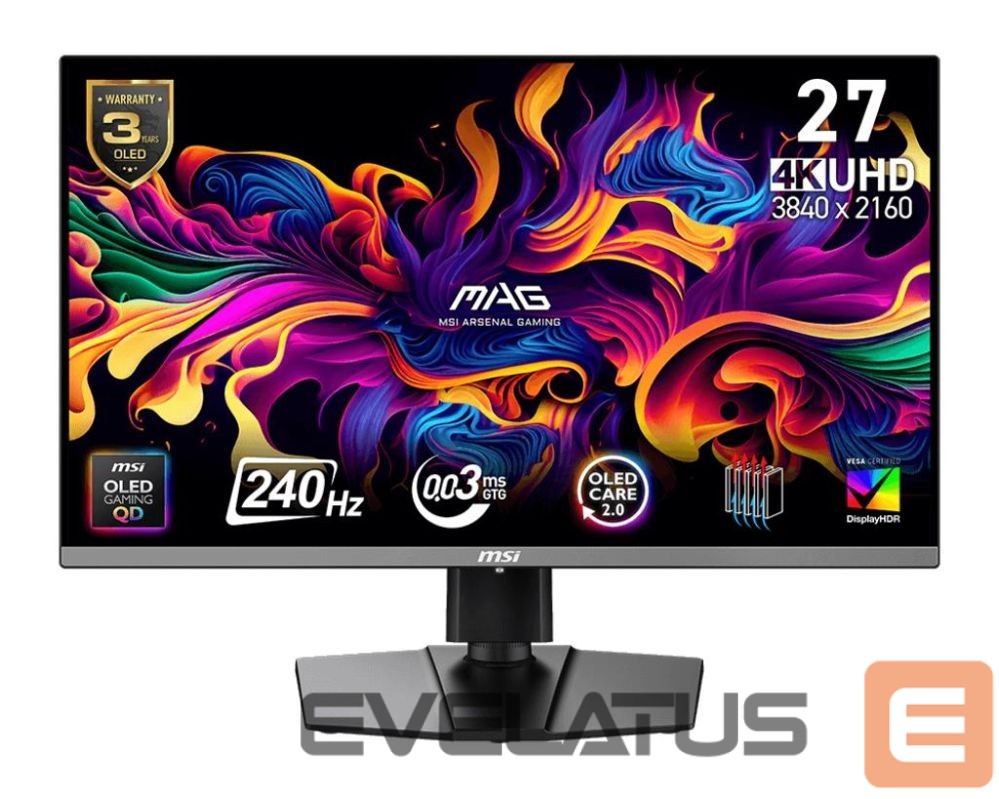 Monitoriai MSI Monitor||26.5 "|3840 x 2160 pixels|4K Ultra HD|Native aspect ratio 16:9|QD-OLED|MAG272UPQD-OLEDX24