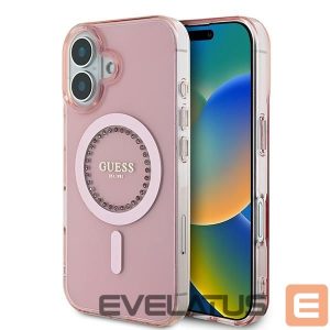 Kitas telefono priedas Guess  Guess IML Rhinestones MagSafe iPhone 16 Case - Pink 