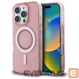 Kitas telefono priedas Guess  Guess IML Rhinestones MagSafe iPhone 16 Pro Max Case - Pink 
