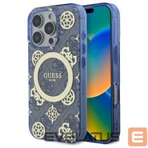 Kitas telefono priedas Guess  Guess IML Peony On 4G Background MagSafe Case for iPhone 16 Pro - Blue 