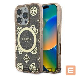 Kitas telefono priedas Guess  Guess IML Peony On 4G Background MagSafe Case for iPhone 16 Pro - Brown 