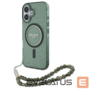 Kitas telefono priedas Guess  Guess IML Glitter With Pearl Strap MagSafe case for iPhone 16 Plus - green 