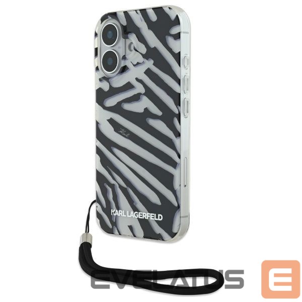 Kitas telefono priedas Karl Lagerfeld Karl Lagerfeld IML Zebra Pattern & Cord iPhone 16 Case - Black