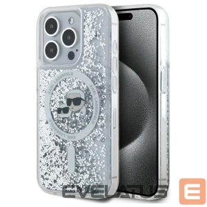 Kitas telefono priedas Karl Lagerfeld  Karl Lagerfeld Liquid Glitter Karl & Choupette Head Magsafe iPhone 15 Pro Case - Clear 