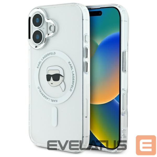 Kitas telefono priedas Karl Lagerfeld Karl Lagerfeld IML Metal Karl Head MagSafe Case for iPhone 16 Plus - White