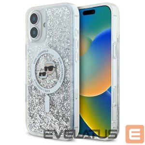 Kitas telefono priedas Karl Lagerfeld  Karl Lagerfeld Liquid Glitter Karl & Choupette Head Magsafe iPhone 16 Plus Case - Clear 