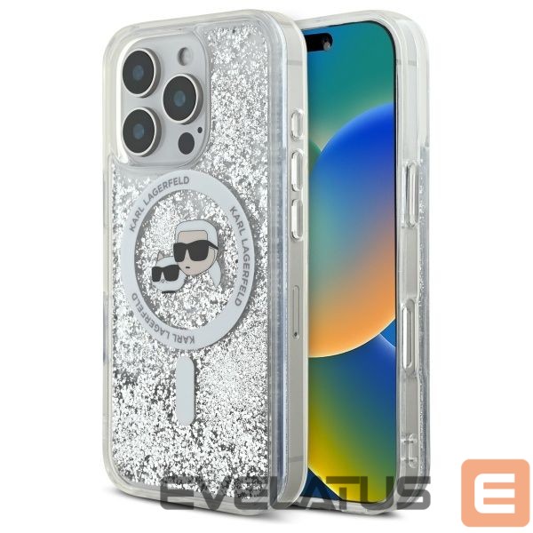 Kitas telefono priedas Karl Lagerfeld Karl Lagerfeld Liquid Glitter Karl & Choupette Head Magsafe Case for iPhone 16 Pro Max - Clear