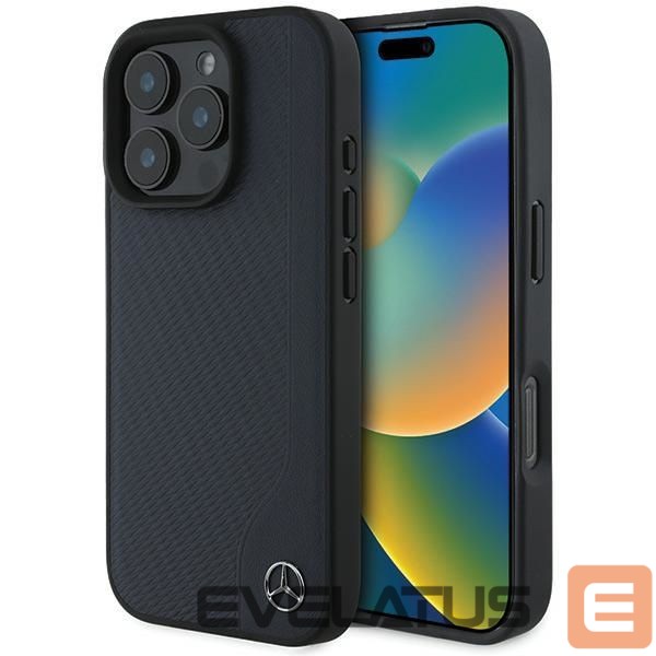 Kitas telefono priedas Mercedes-Benz Mercedes MB Wood Imitation Leather MagSafe Case for iPhone 16 Pro Max - Navy Blue
