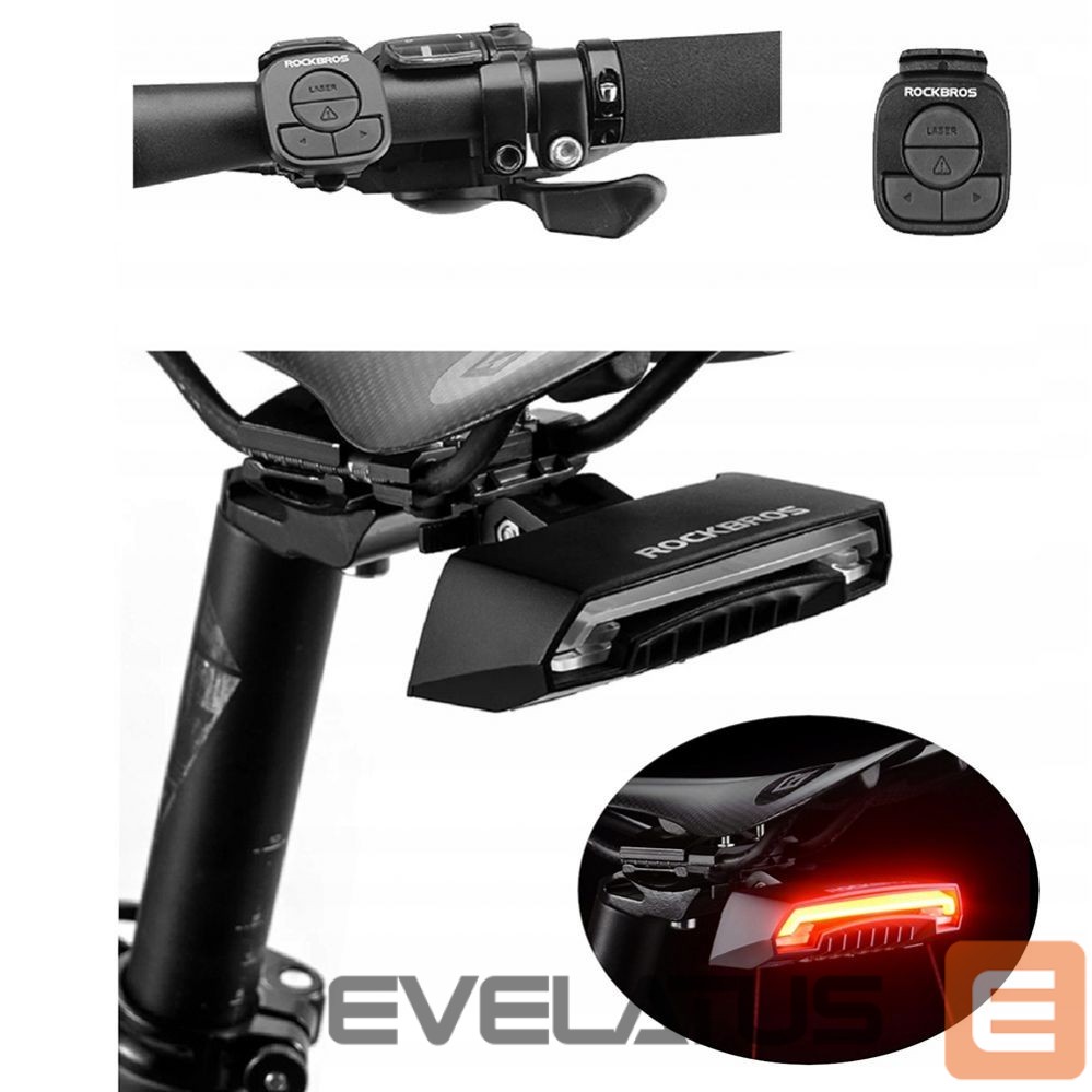 Dviračio priedas Rockbros Rockbros LKWD-R1 Rear Bike Light with Laser and Remote Control + Micro USB - USB-A Cable - Black