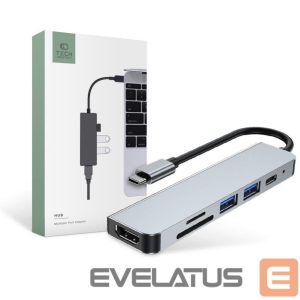 Kitas kompiuterio priedas Tech-Protect  HUB Tech-Protect V4 6in1 USB-C - USB-A 3.0 / USB-A 2.0 / USB-C / HDMI / micro SD / TF / SD card reader - gray 