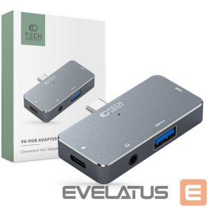 Kitas kompiuterio priedas Tech-Protect  HUB Tech-Protect V6 4in1 USB-C - USB-A 3.0 / USB-C PD100W / HDMI / mini jack 3.5mm - gray 
