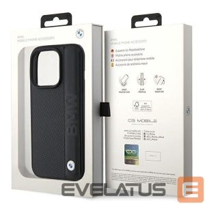 Nugarėlės dėklai BMW  BMW Leather Textured & Stripe iPhone 15 Pro Max Case - Black 