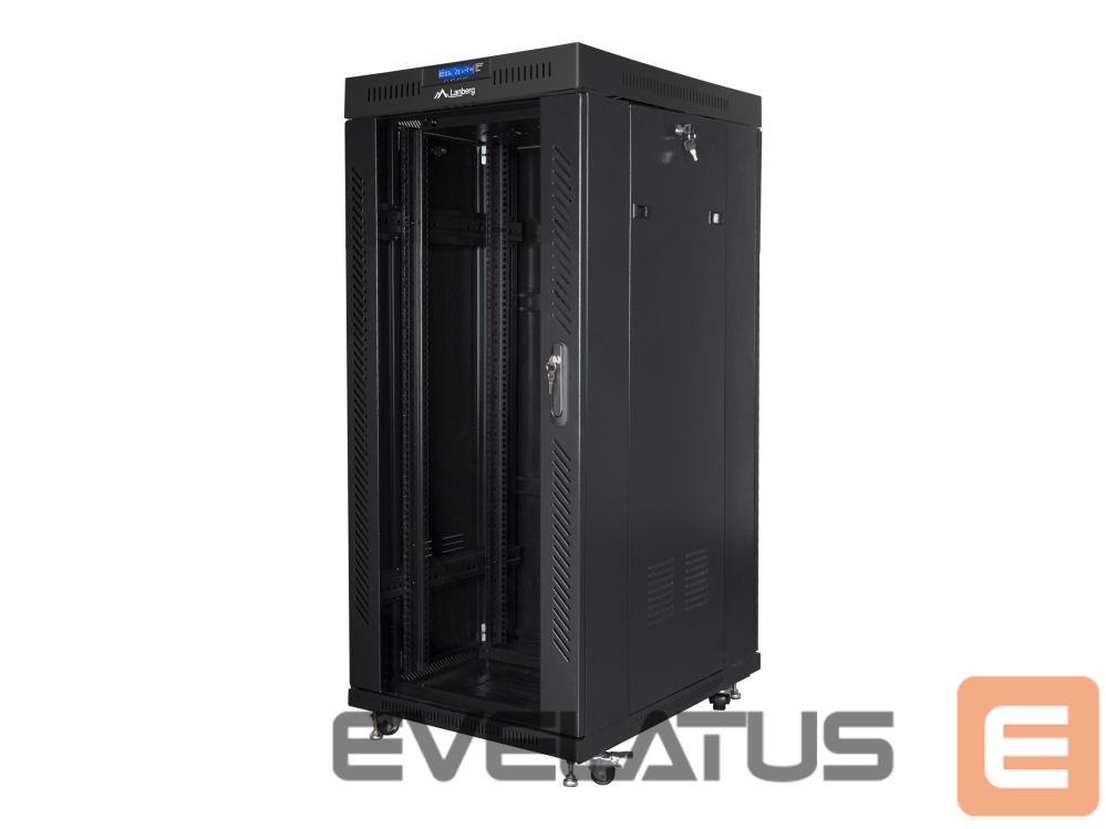 Serveriai Lanberg Rack cabinet 19" free-standing 27U/600x800 (flat pack) with glass door lCD V2, black |