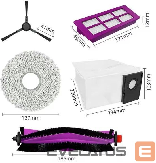 Dulkių siurblio priedas Midea V15 Spare Parts kit: 1x Side Brush, 2x Mop Pad, 1x Roller Brush, 1x Filter, 1x Dust Bag