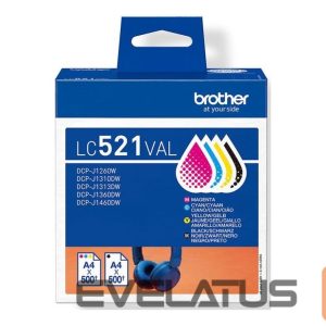 Eksploatacinės medžiagos spausdintuvams Brother  LC521VAL Inkjet Cartridge Value Pack C/M/Y/K | 