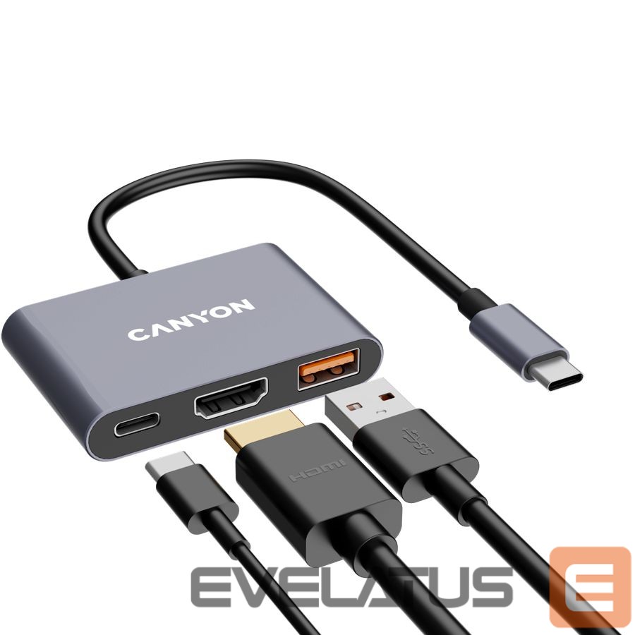 Adapteris Canyon CANYON hub DS-4 3in1 USB-C Grey