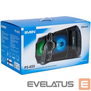 Belaidės kolonėlės Sven  SVEN PS-655 2x25W; LED display; TWS; FM radio; AUX; USB/SD-card support;Lighting; Microphone input (karaoke); Remote Control; Built-in equalizer 