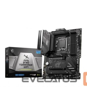 Intel procesoriaus pagrindinė plokštė MSI  MAG B760 TOMAHAWK WIFI Processor family Intel Processor socket LGA1700 DDR5 Supported hard disk drive interfaces SATA, M.2 Number of SATA connectors 4 