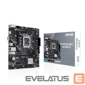 Intel procesoriaus pagrindinė plokštė Asus  Mainboard||Intel H610|LGA1700|Micro-ATX|Memory DDR5|Memory slots 2|1xPCI-Express 3.0 1x|1xPCI-Express 4.0 16x|1xM.2|1x15pin D-sub|1xHDMI|4xUSB 2.0|2xUSB 3.2|1xPS/2|1xRJ45|3xAudio port|PRIMEH610M-K 