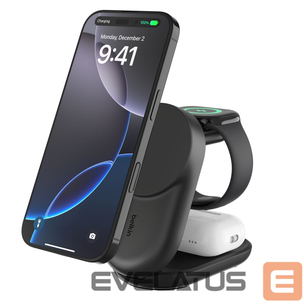 Belaidis įkroviklis Belkin UltraCharge 25w Qi2 3in1 Magnetic Charger Black