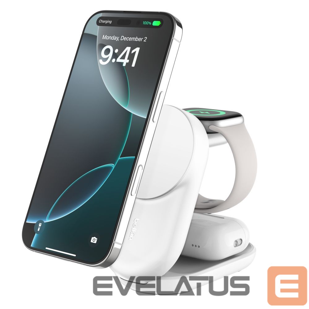 Belaidis įkroviklis Belkin UltraCharge 25w Qi2 3in1 Magnetic Charger White