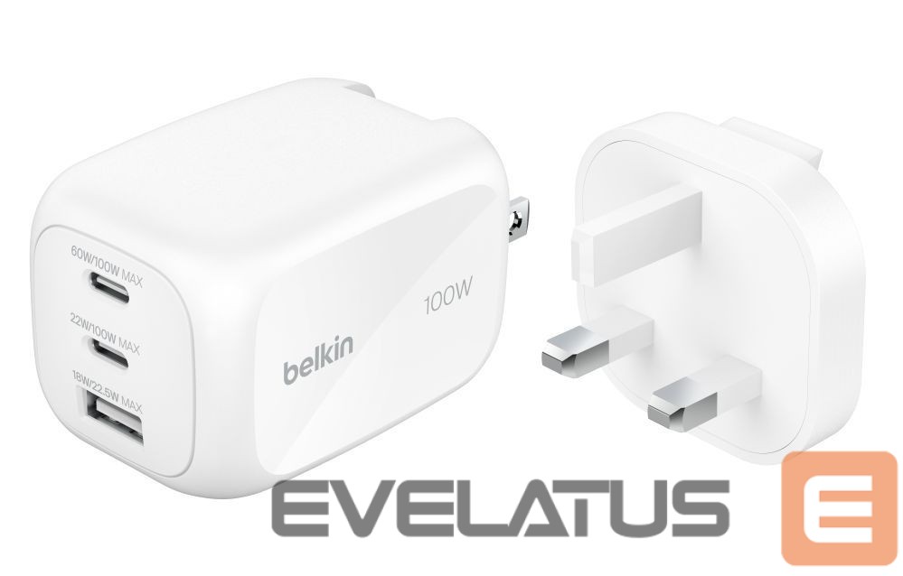 Adapteriai Belkin BOOSTCHARGE 100w 2C1A Wall Charger with interchangable plug tips UK, EU, US White