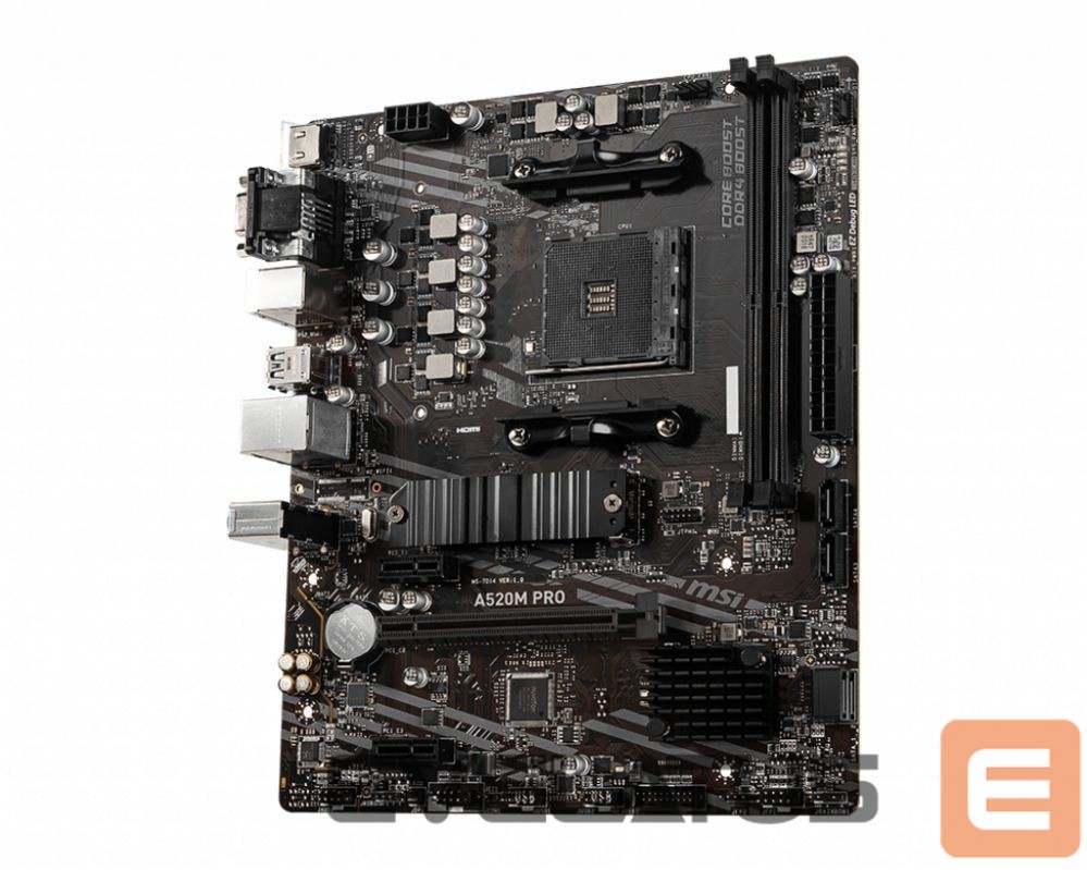 Intel procesoriaus pagrindinė plokštė MSI A520M PRO Processor family AMD, Processor socket AM4, DDR4, Memory slots 2, Chipset AMD A, Micro ATX