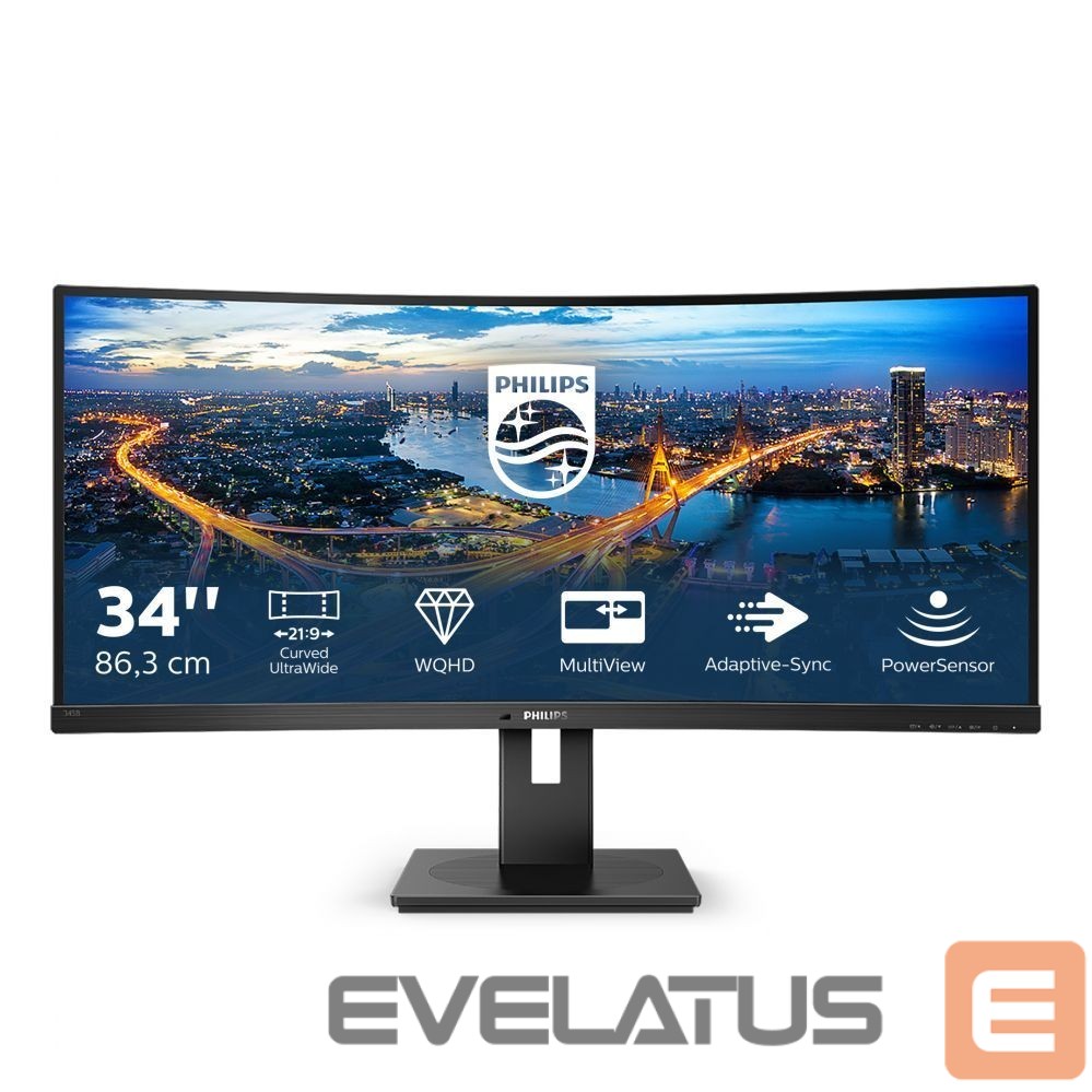 Monitoriai Philips Curved UltraWide 345B1C 34 ", VA, WQHD, 3440 x 1440, 21:9, 5 ms, 300 cd/m², Black