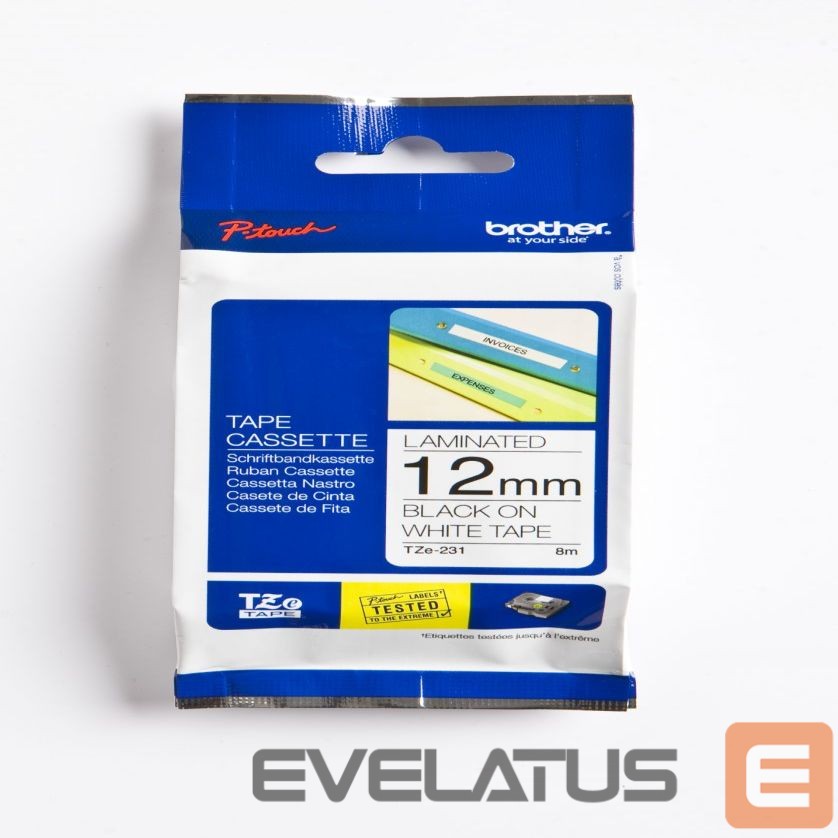Eksploatacinės medžiagos spausdintuvams Brother TZ-231 Laminated Tape Black on White, TZe, 8 m, 1.2 cm
