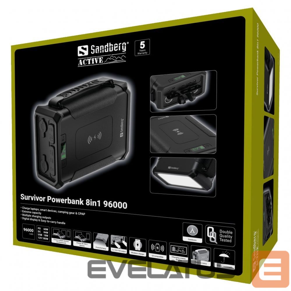 Įkrovikliai ir kabeliai Sandberg SANDBERG Survivor Powerbank 8in1 96000