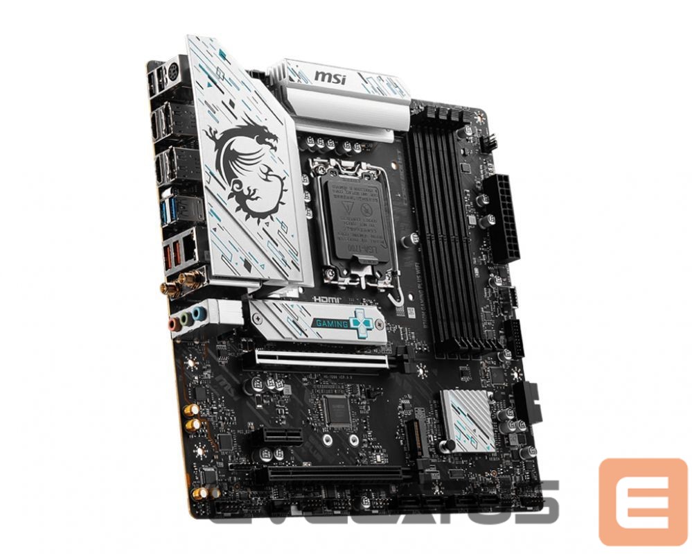 Intel procesoriaus pagrindinė plokštė MSI B760M GAMING PLUS WIFI Processor family Intel Processor socket LGA1700 DDR5 Supported hard disk drive interfaces SATA, M.2 Number of SATA connectors 4