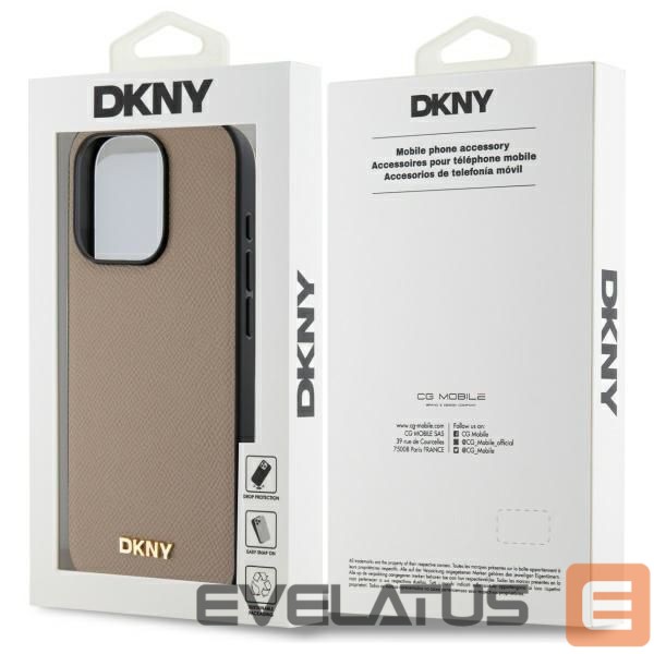 Kitos prekės DKNY DKNY Grained Metal Logo MagSafe iPhone 15 Pro Case - Beige