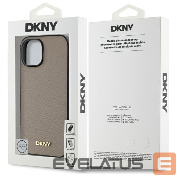 Kitos prekės DKNY DKNY Grained Metal Logo MagSafe iPhone 15 Case - Beige