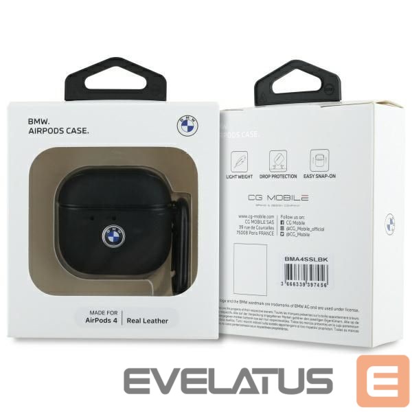 Kitos prekės BMW BMW BMA4SSLBK AirPods 4 cover black/black Geniune Leather Silver Logo