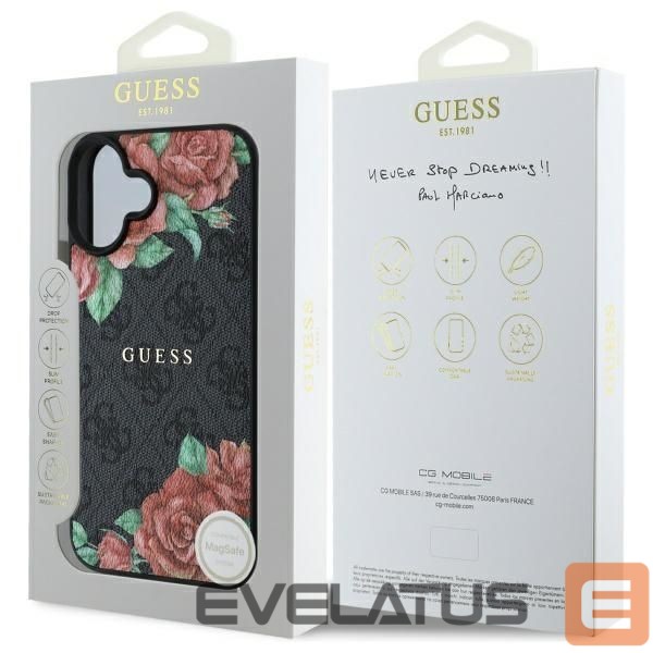 Kitos prekės Guess Guess GUHMP16SP4ROPEMCK iPhone 16 6.1" black/black hardcase 4G Flowers Print MagSafe